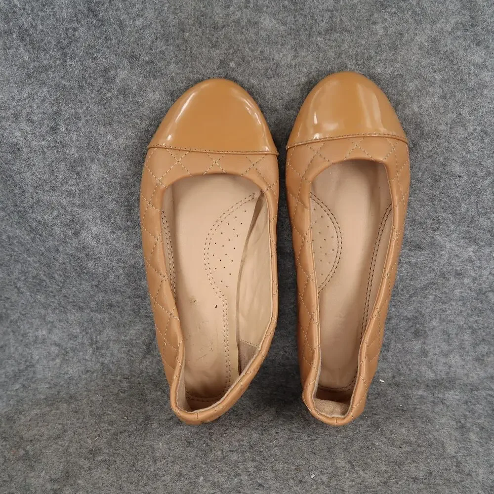 Link Shoes Girls 3 Ballet Flats Slip On Cap Toe Quilted Casual Comfort Brown